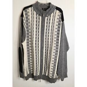 Montique Men's Luxury Sweater Gray Size 4XL Full Zip Long Sleeve Suede Accents